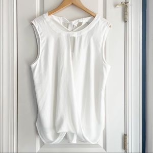 41 HAWTHORN Clearwater Mixed Material Surplice Blouse Size XL White